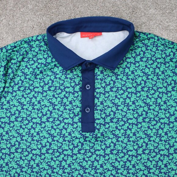 Redvanly Polo Shirt Mens XL Green Geometric Polyester Stretch S/S Pullover - Picture 5 of 12